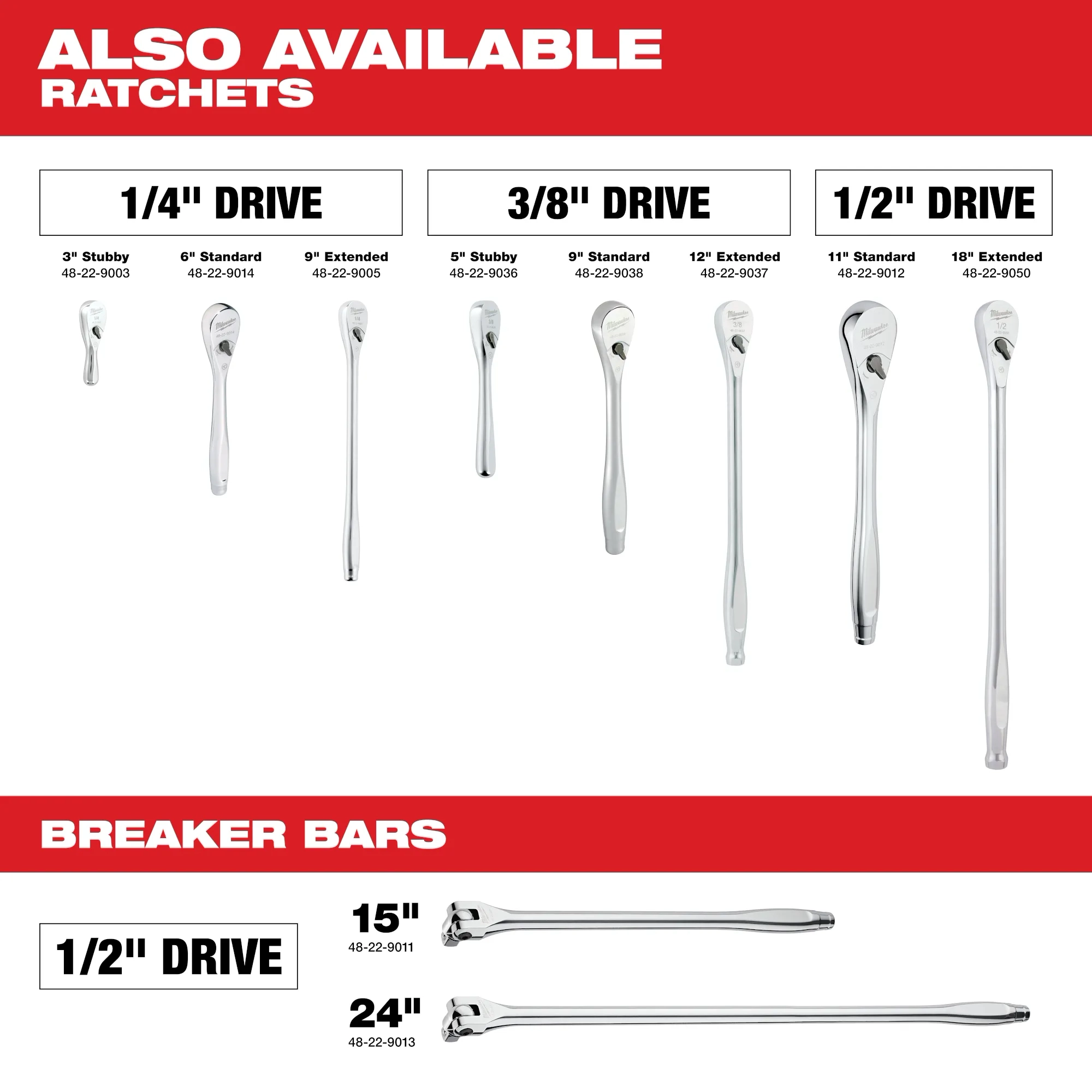 Ratchet and Breaker Bars Guide highlighting other available sizes