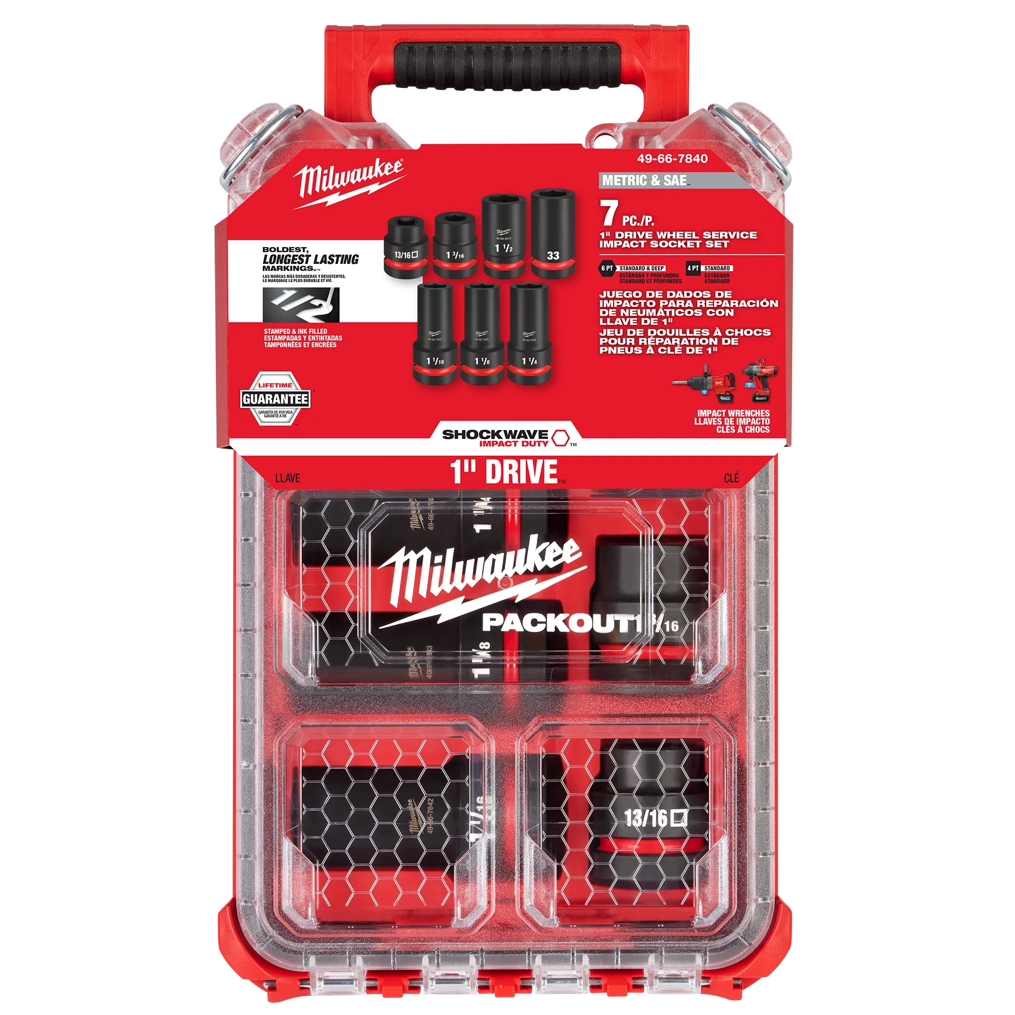 SHOCKWAVE Impact Duty™ 1” Drive 7PC MM & SAE Wheel Service Socket PACKOUT™ Set in its packaging