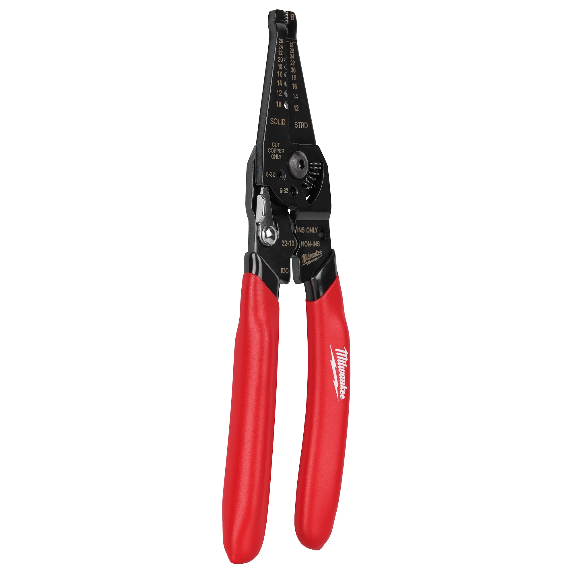 Angle view of the 10-28 AWG Multi-Purpose Dipped Grip Wire Stripper & Cutter with Reinforced Head