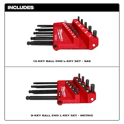 Includes image of the Milwaukee SAE/Metric 22-Key Ball End L-Key Set with Hex/Metric & SAE