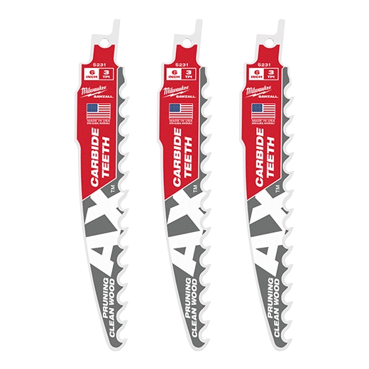 48-00-5331, 48-00-5231 - 6" 3 TPI The AX™ with Carbide Teeth for Pruning & Clean Wood SAWZALL® Blade 3PK