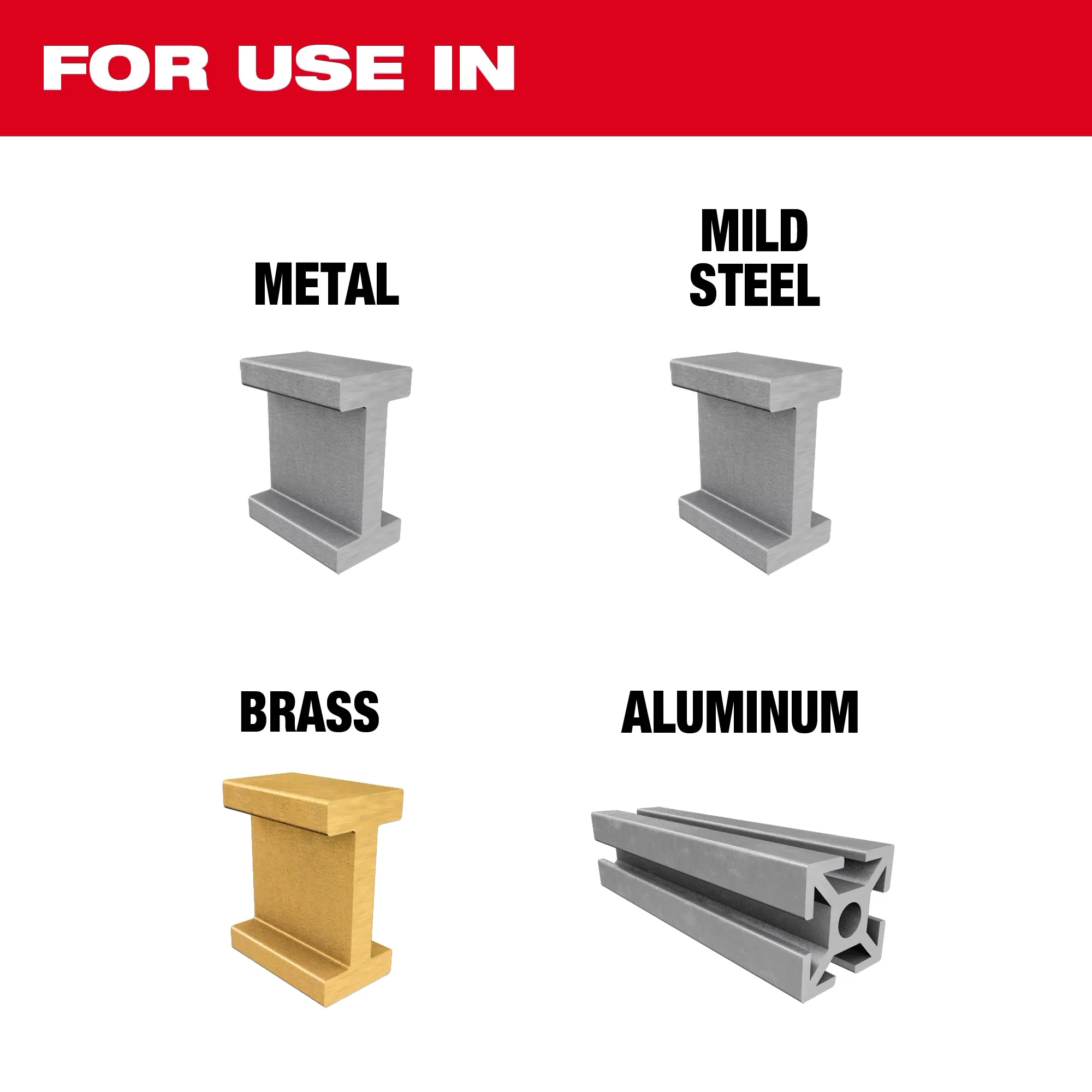 For use in metal, mild steel, brass, and aluminum