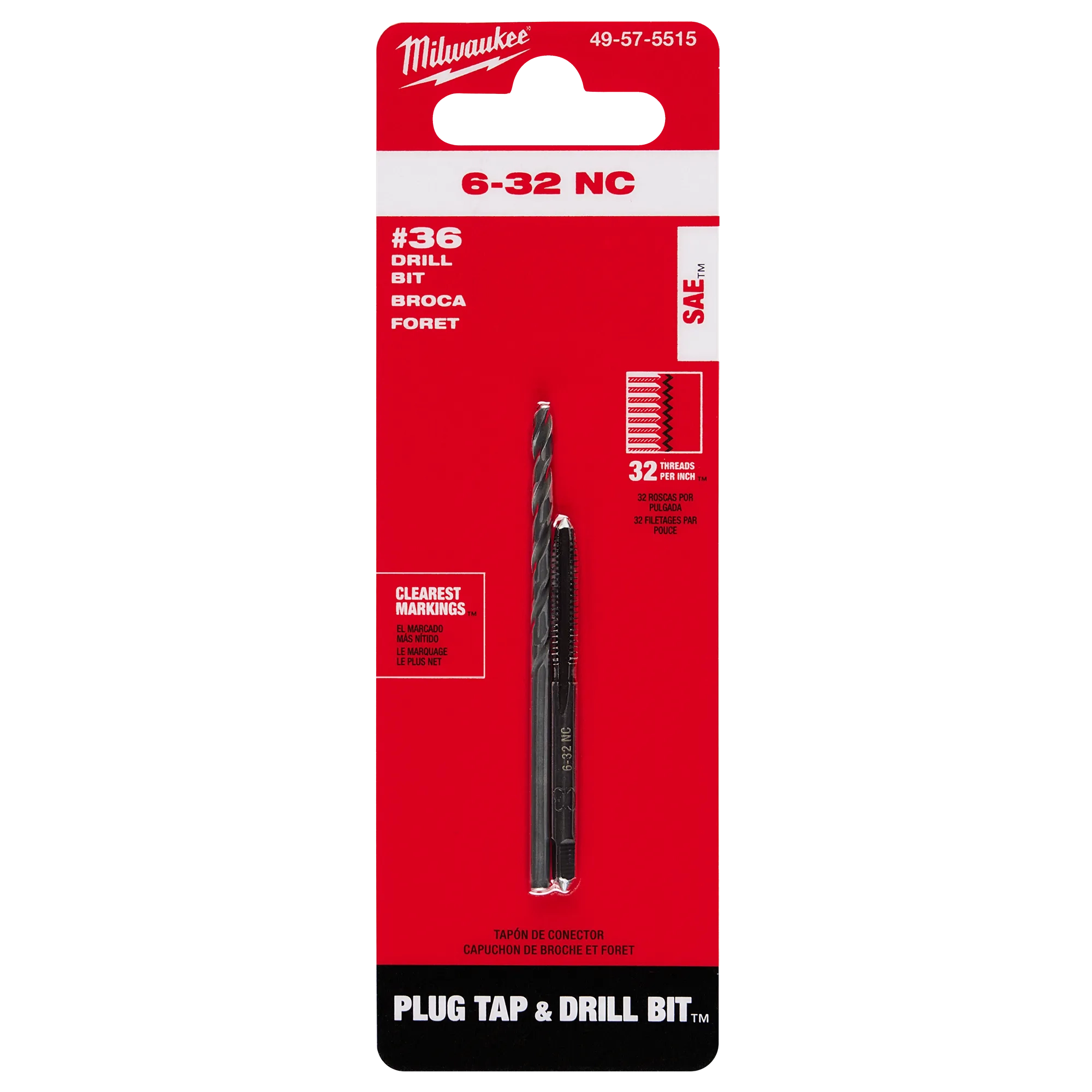 6-32 Straight Flute Plug Tap & #36 Drill Bit in its packaging