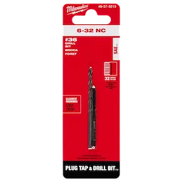 6-32 Straight Flute Plug Tap & #36 Drill Bit in its packaging