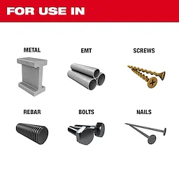 For use in Metal, EMT, Screws, Rebar, Bolts, and Nails