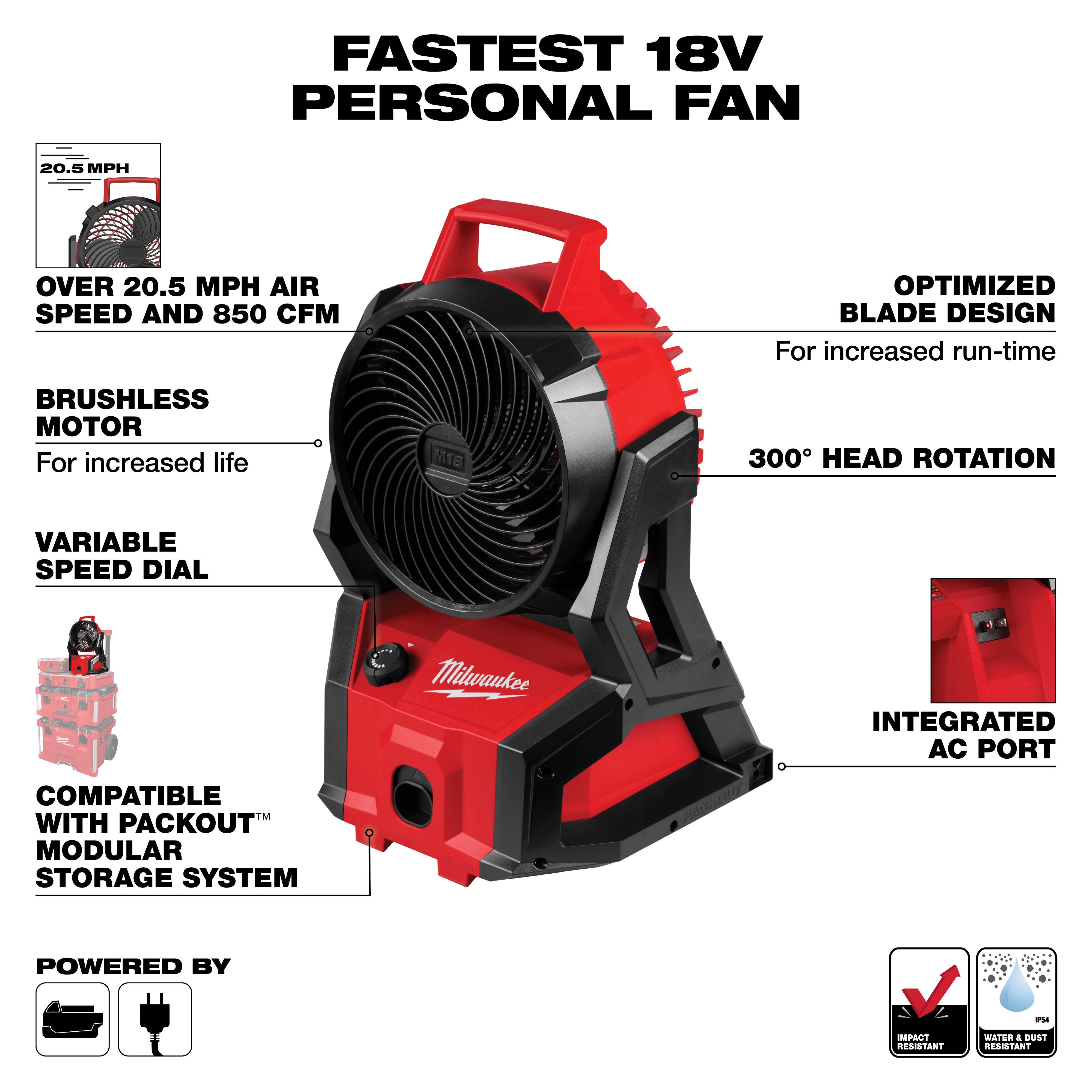 M18 18 Volt Lithium Ion Brushless Cordless PACKOUT Jobsite Fan (Tool Only)