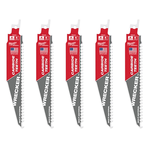 48-00-5541, 48-00-5341, 48-00-5241 - 6" 6 TPI THE WRECKER™ with Carbide Teeth SAWZALL® Blade 5PK