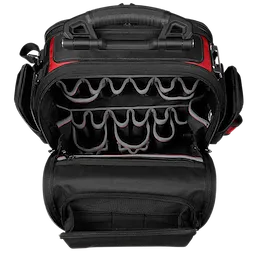 Image of the Milwaukee PACKOUT Structured Backpack open highlighting its tool storage pockets