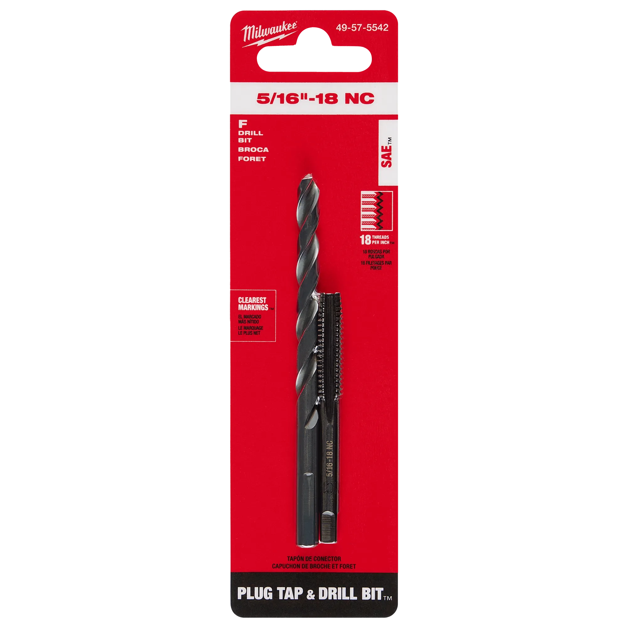 5/16"-18 Straight Flute Plug Tap & F Drill Bit in its packaging