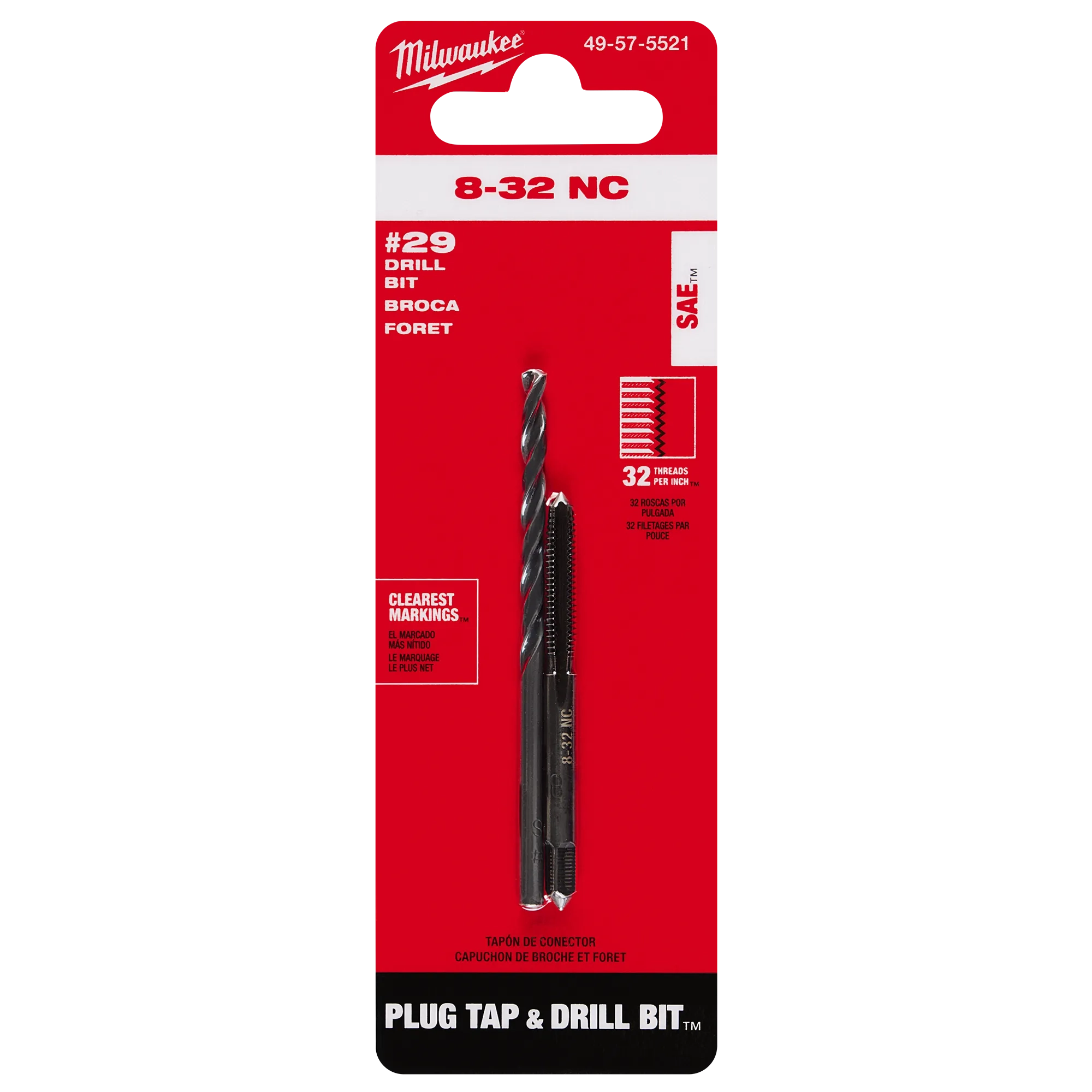 8-32 Straight Flute Plug Tap & #29 Drill Bit in its packaging