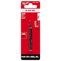 8-32 Straight Flute Plug Tap & #29 Drill Bit in its packaging