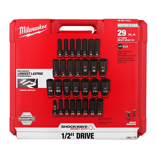 49-66-7016 - 29PC SHOCKWAVE Impact Duty™  1/2" Drive SAE & Metric Deep 6 Point Socket Set