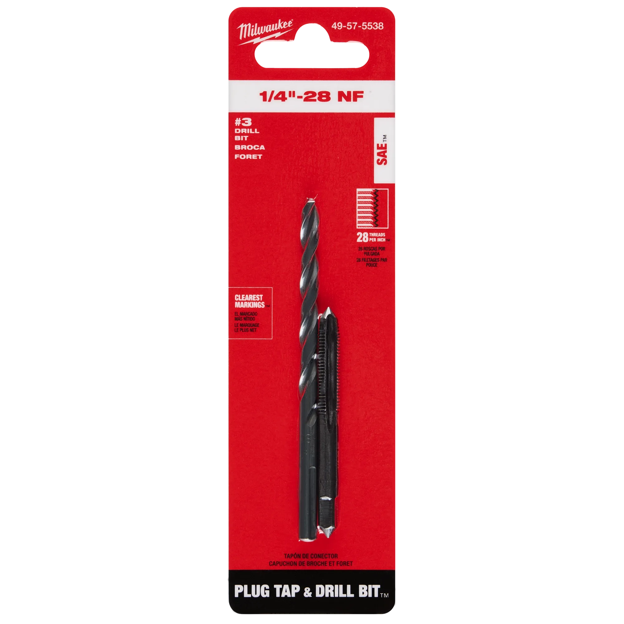 1/4"-28 NF Straight Flute Plug Tap & #3 Drill Bit in its packaging