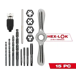 15PC SAE Tap and Die Set with Hex-LOK™ 2-in-1 Handle