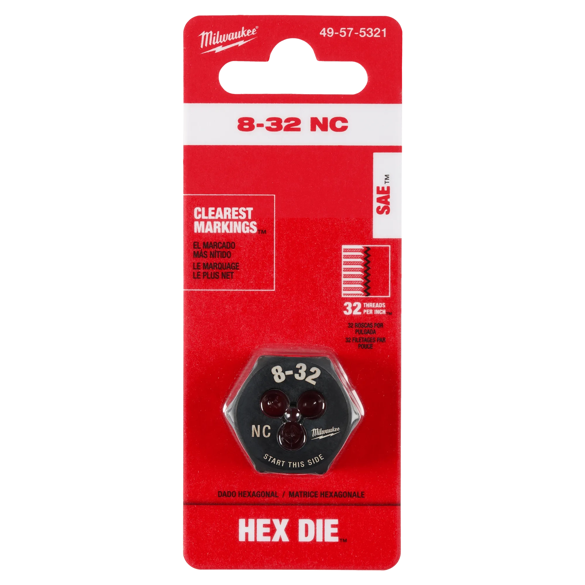 8-32 NC 1-Inch Hex Die in its packaging