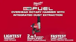 Milwaukee M18 FUEL Overhead Rotary Hammer with Integrated Dust Extraction