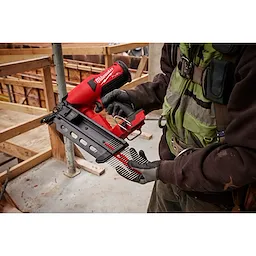 Image of the Milwaukee M18 Duplex Nailer being used by a worker on a jobsite