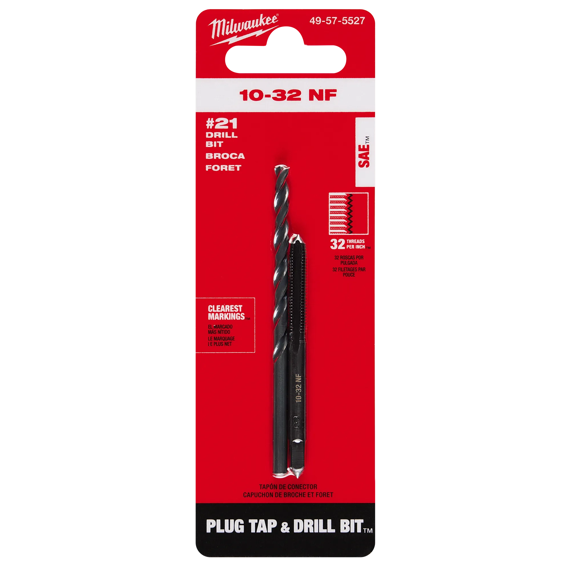 10-32 Straight Flute Plug Tap & #21 Drill Bit in its packaging