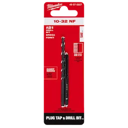 10-32 Straight Flute Plug Tap & #21 Drill Bit in its packaging