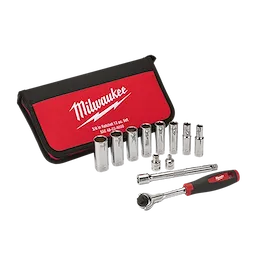 12pc 3 8 Drive SAE Ratchet and Socket Set Milwaukee Tool