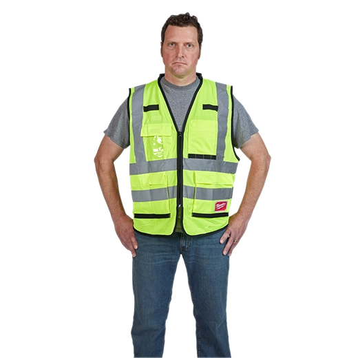 48-73-5042 safety personal safety PPE personal protective equipment on model - High Visibility Yellow Performance Safety Vest - L/XL