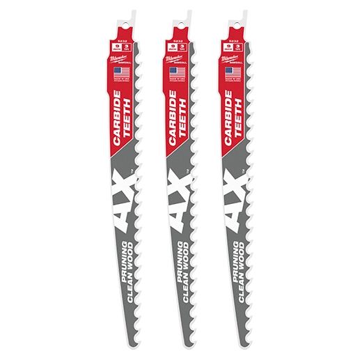 48-00-5332, 48-00-5232 - 9" 3 TPI The AX™ with Carbide Teeth for Pruning & Clean Wood SAWZALL® Blade 3PK