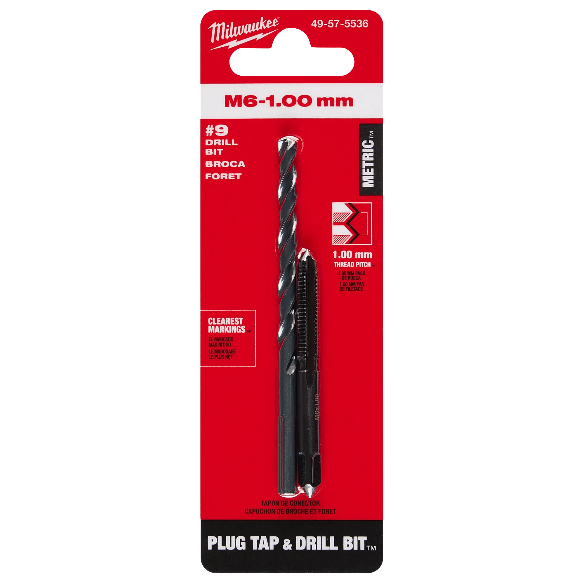 "M6-1.00 mm Straight Flute Plug Tap & #9 Drill Bit in its packaging "