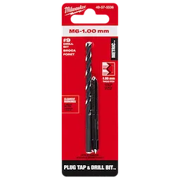 "M6-1.00 mm Straight Flute Plug Tap & #9 Drill Bit in its packaging "