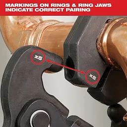 Image of the Milwaukee CTS-V Ring Jaw with the text "Markings on rings & ring jaws indicate correct pairing"