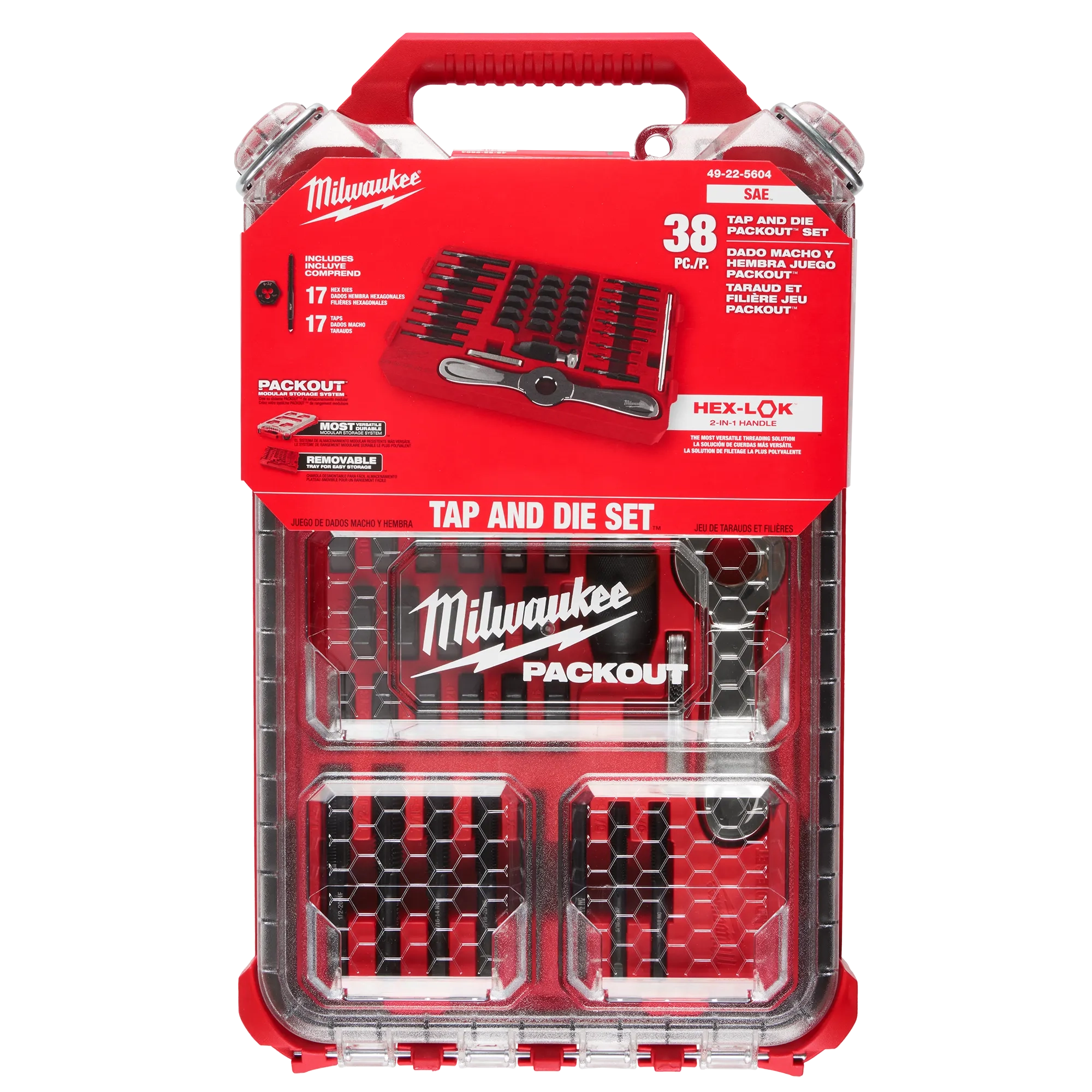 SAE Tap & Die PACKOUT™ Set w/ Hex-LOK™ 2-in-1 Handle - 38PC in its packaging