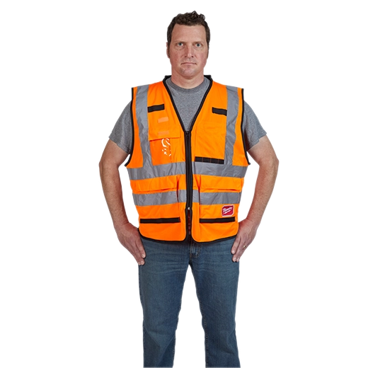 48-73-5052 safety personal safety PPE personal protective equipment on model - High Visibility Orange Performance Safety Vest - L/XL