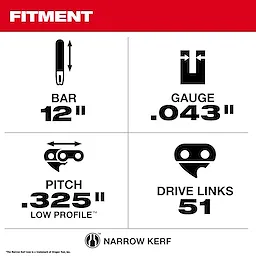 Specifications for the 12" guide bar and chain