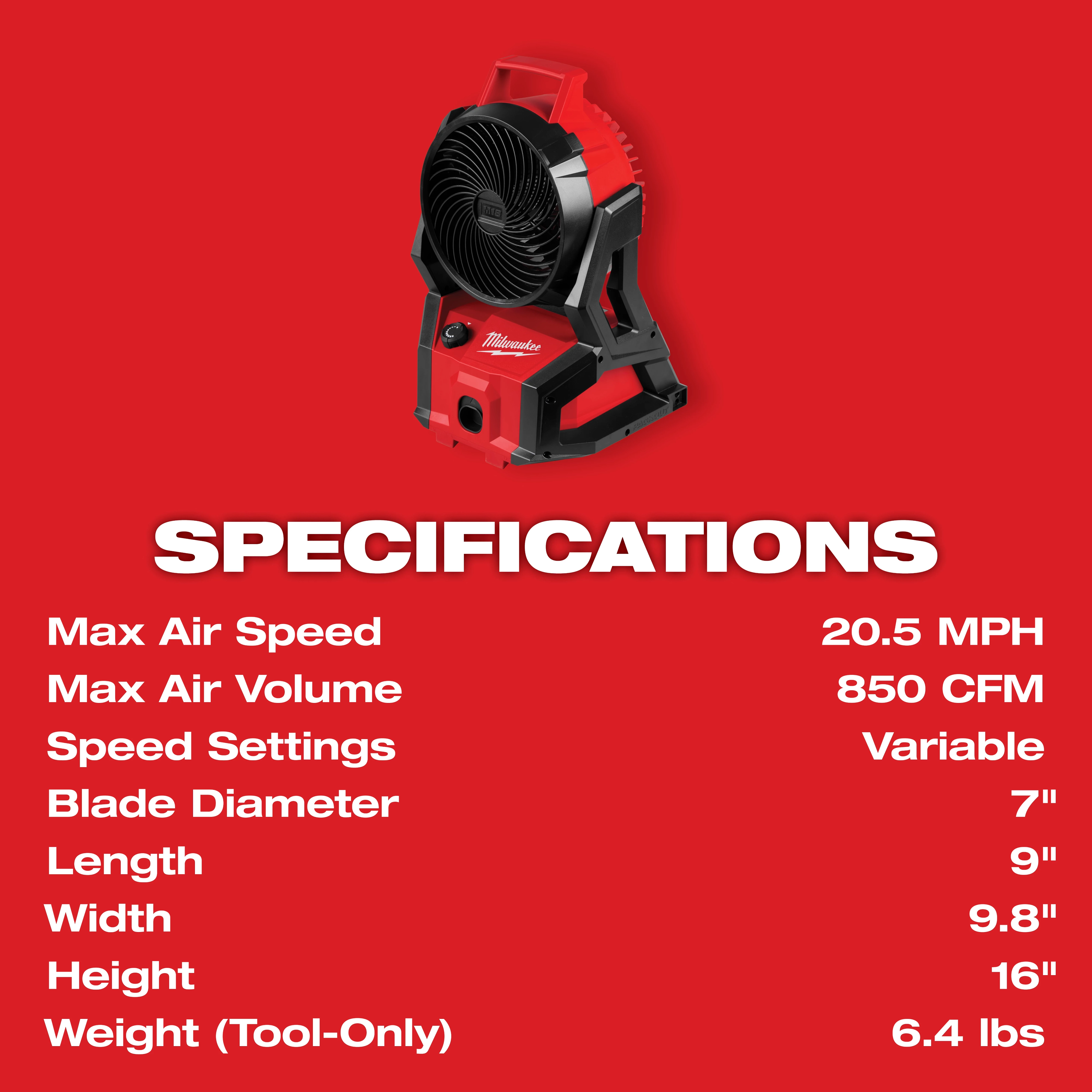 M18 18 Volt Lithium Ion Brushless Cordless PACKOUT Jobsite Fan (Tool Only)