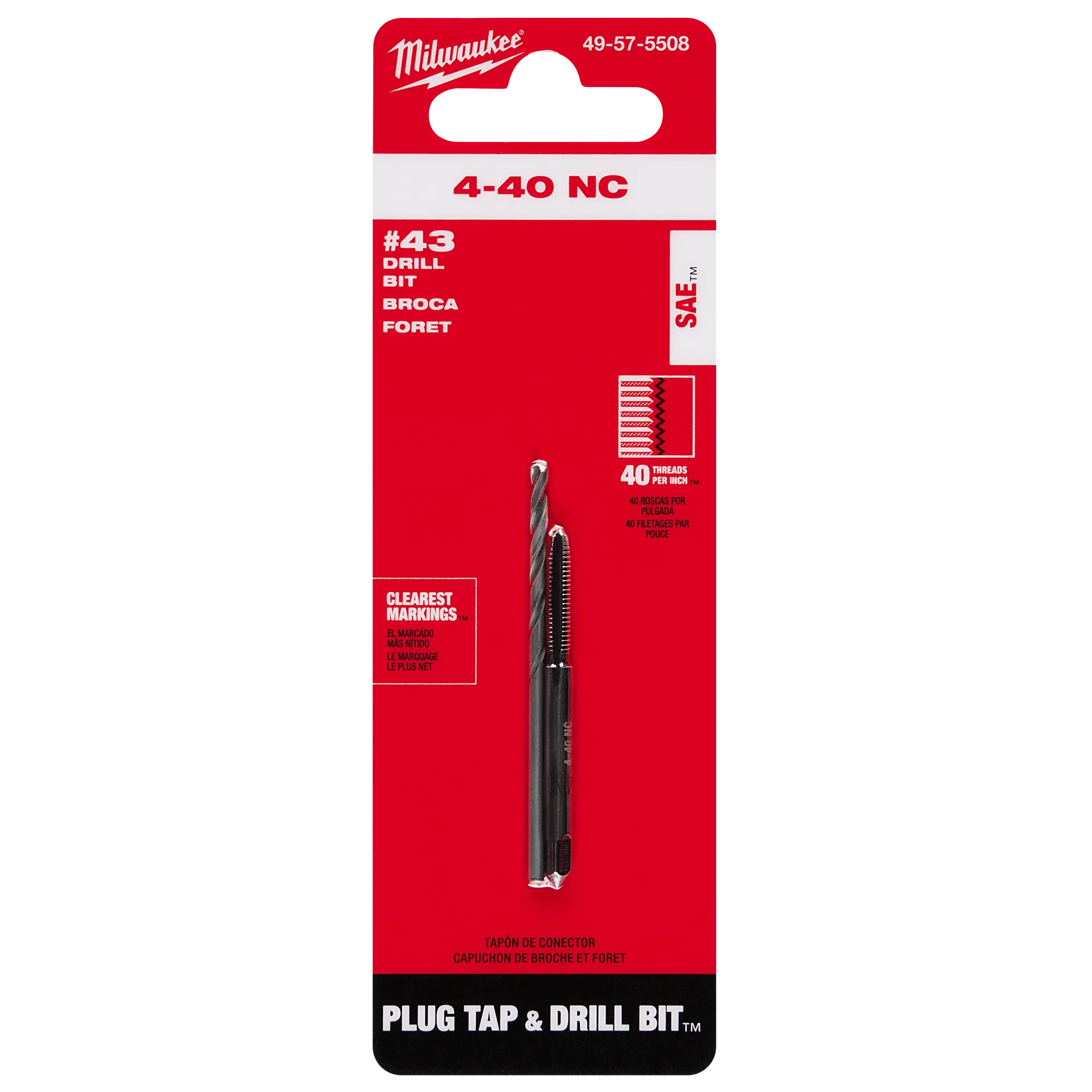 "4-40 Straight Flute Plug Tap & #43 Drill Bit in its packaging "