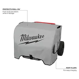 Walkaround image of the Milwaukee ROLL-ON 7200W/3600W 2.5KWH Power Supply with Cover highlighting its USPs