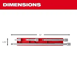 Image of the Milwaukee 4pc 3/8” Drive Extension Set dimensions