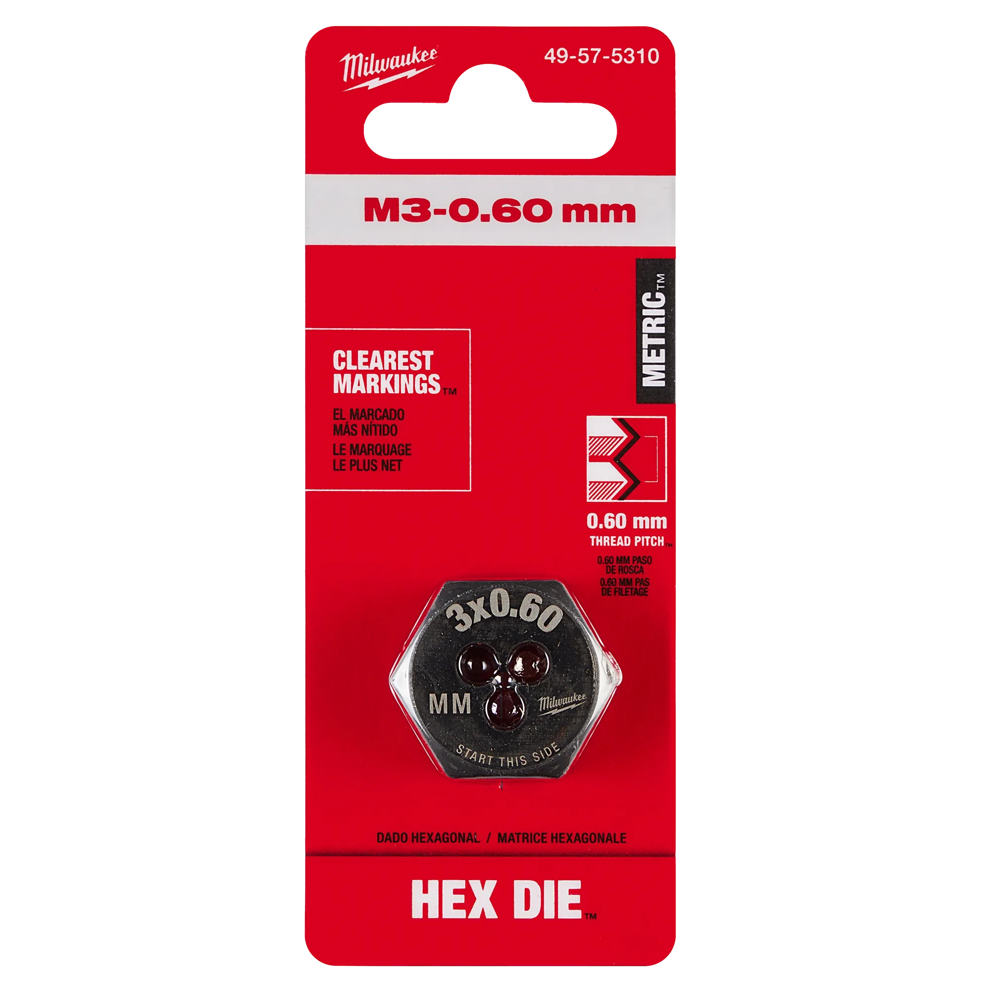 M3-0.60 mm 1-Inch Hex Die in its packaging