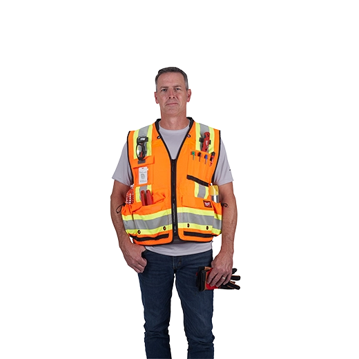 48-73-5165, 48-73-5166, 48-73-5167, 48-73-5168 - Class 2 Surveyor's High Visibility Orange Safety Vest - L/XL