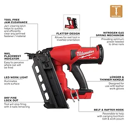 Walkaround image of the M18 FUEL Duplex Nailer highlighting its USPs