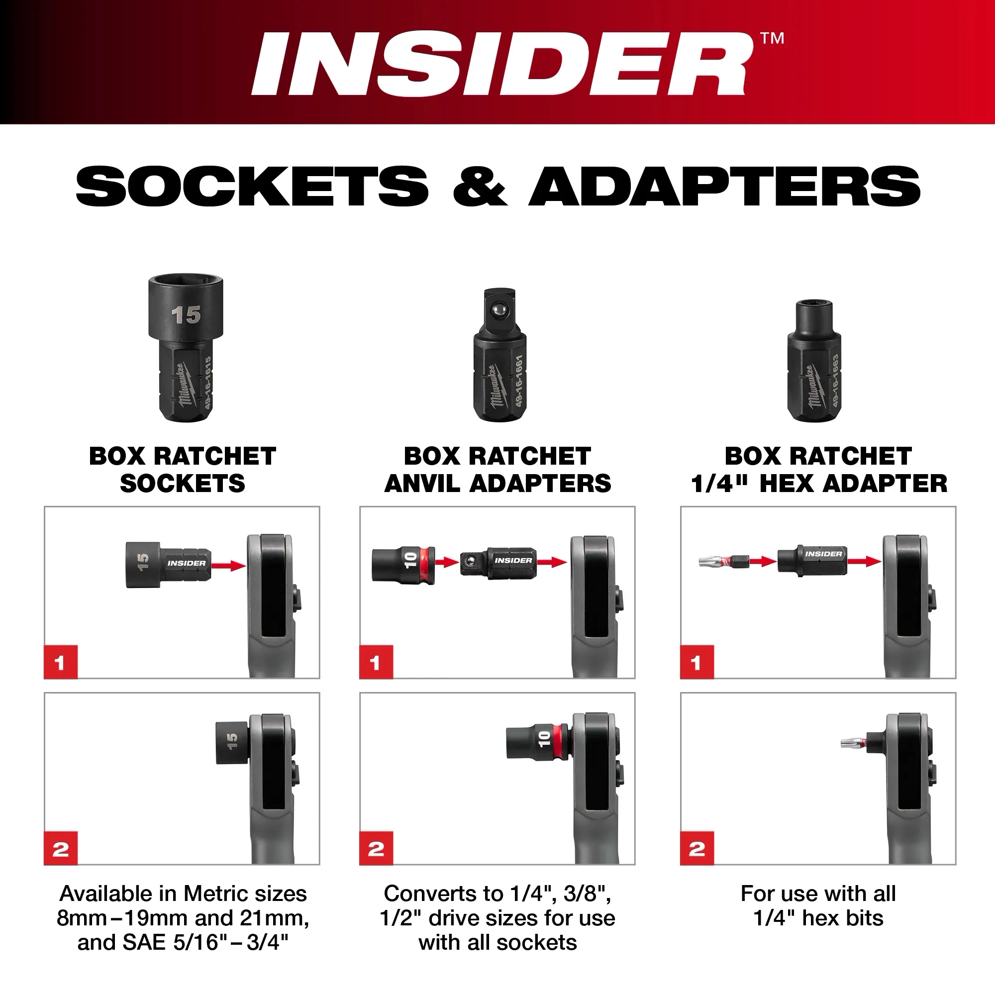 INSIDER Box Ratchet Sockets and Adapters