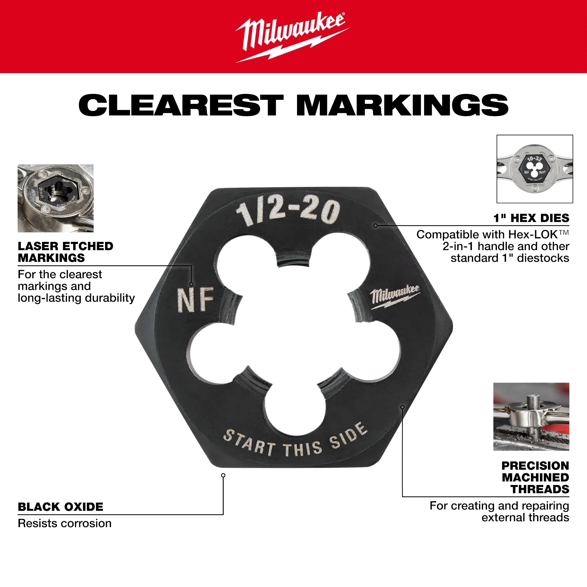 Milwaukee hex dies have the clearest markings