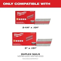 Image of the Milwaukee Duplex Nails with the text "only compatible with"